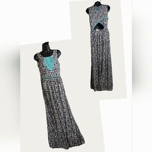 THML Turquoise Embroidered Tank Maxi Dress Boho Large